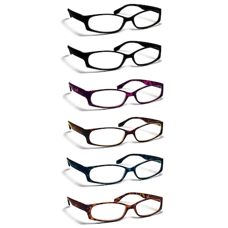 Reading Glasses, Modern Fashion Frames, Spring Loaded Hinges, Assorted, 6PK